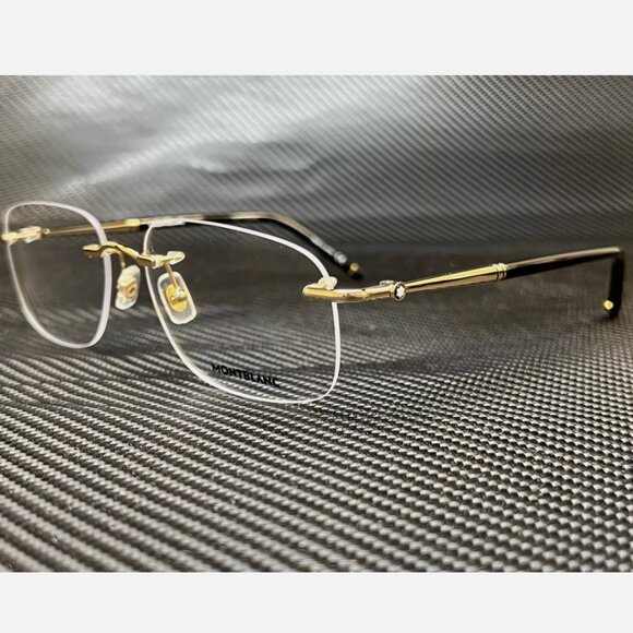 Mont Blanc Gold 58mm Rectangle Eyeglasses - Picture 1 of 5
